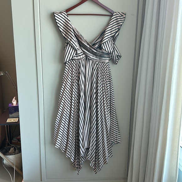 Self-Portrait Black and White Striped Midi Dress - Picture 6 of 6